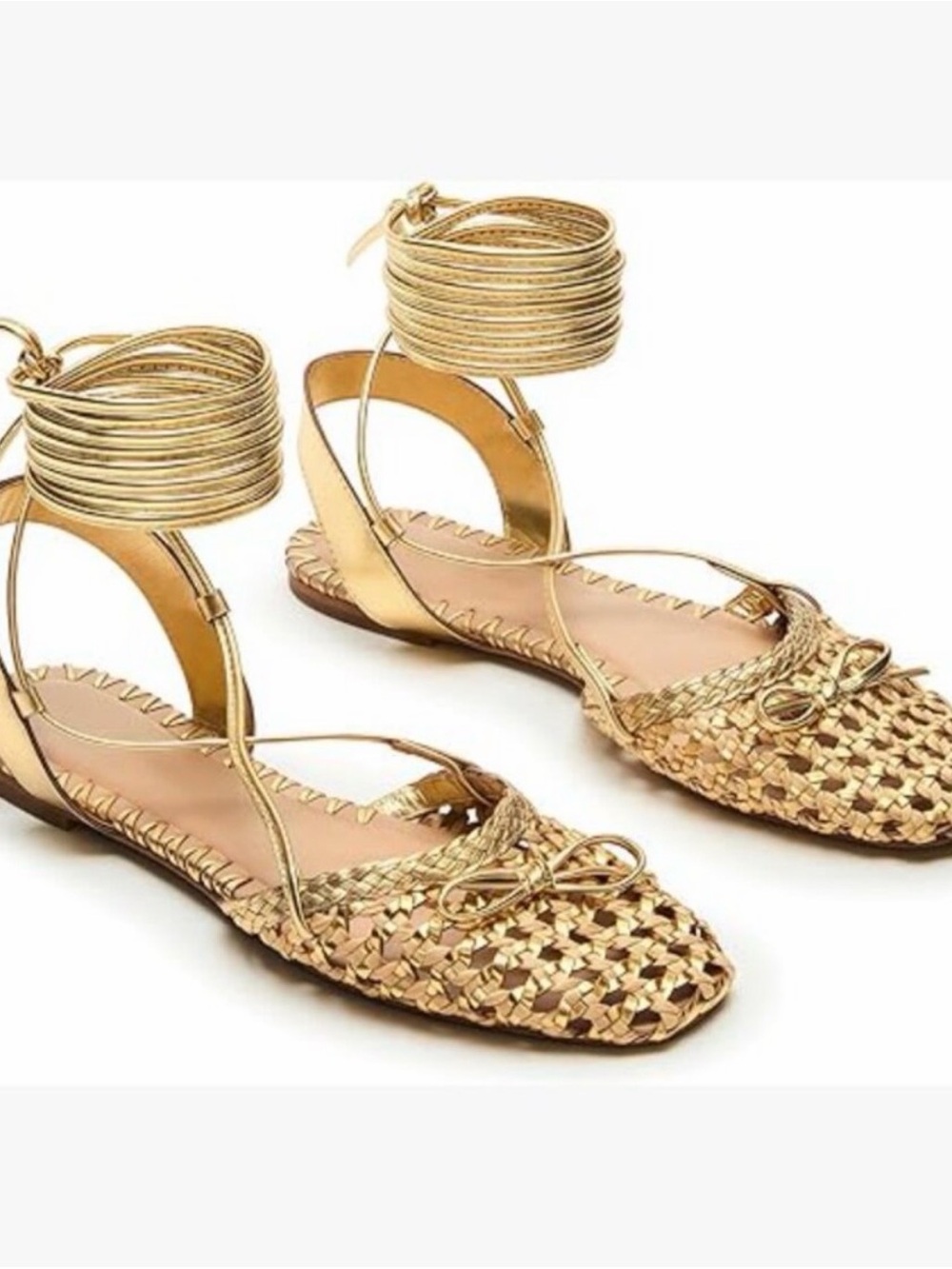 Steve Madden Metallic Gold Woven Ankle-Tie Flats